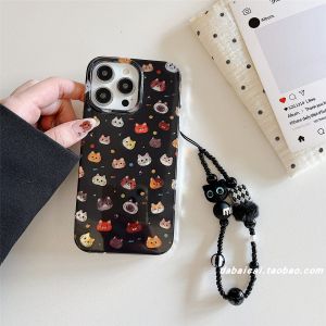 Cute Cat Headphone Bracelet Full Cover Anti-Fall Girl Heart  17 Phone Case 16Promax New Model 15 Soft Korean Style Cartoon