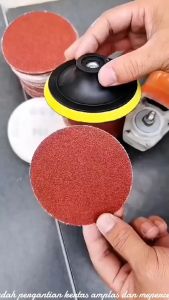 PAKET 10 pcs Amplas Bulat Velcro + 1 pcs Dudukan amplas 4 inch