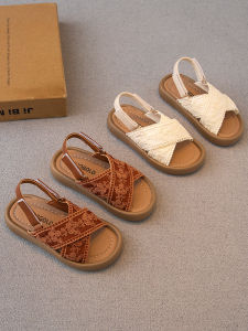 Princess Sandals for Girls Summer New Soft Bottom Anti-Slip Beach Shoes Casual Style Leather Splicing Fashionable Childrens Footwear