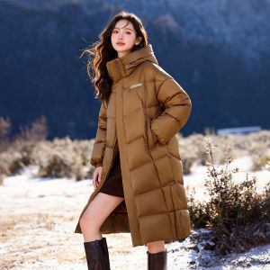 Snowy Flight Winter New Womens Long down Jacket Hooded Knee-Length High Fill Power Slimming Outerwear Korean Style Commute Wind