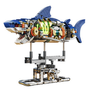 Mechanical Shark Building Set Shark Sea Life Building Blocks Set with Display Stand and Lights Block Gift for Kids and Adults