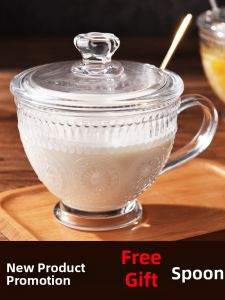 Sunflower Glass Cup with Handle Breakfast Oats INS Feng Shui Cup Retro Embossed Nordic Style Daily Use Heat Insulation Cup