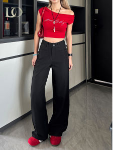 Quần Ống Đứng Cạp Cao Màu Đen Cho Nữ Mùa Hè 2025 Quần Ống Rộng Mỏng Rộng Rãi Quần Tây Công Sở Cao Cấp Quần Dài Thường Ngày