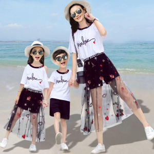 Parent-Child Clothing Summer Family Three Four-Family Mother-Child Fashion Family Portrait Suit Mother-Daughter Seaside Beach Dress Western Style