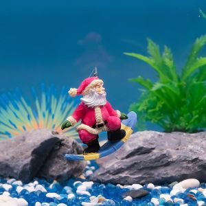 Resin Santa Claus Surfing Ornament Festive 3D Holiday Decor Fish Tank Accessory Durable Xmas Theme Waterproof Decoration
