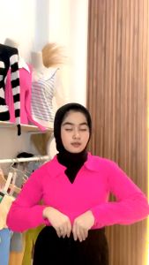 Atasan Wanita Berkerah Rajut | Kaos Crop Rajut Lengan Panjang Kerah Polo | Baju Rajut Wanita Lengan Panjang Berkerah