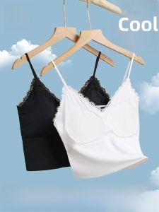 MiiOW | MiiOW Lace Backless Mini Strap Womens Top 2025 New White Innerwear Outerwear With Chest Pad Anti-Light Vest Nylon Spandex