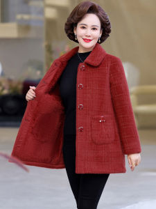 Thickened Fleece Lined Autumn Winter Coat for Middle-Aged Women Mink Velvet Large Coat Polo Collar Single Button Regular Sleeve
