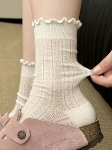 Summer Thin Cotton Mesh Breathable Lace Edge Socks Women Mid-Calf Pure Cotton Lacy White Over-The-Knee Long Socks for Women