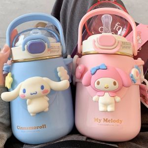 Botol Minum Stainless 316 Kuromi Cinnamoroll Sedot Anak Bertali Cangkir Tali Yang Dapat Disesuaikan Sendiri Dengan Cangkir Berinsulasi Berkapasitas Besar