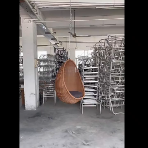 เก้าอี้แขวนหวายเทียม Xijiayi หวายธรรมชาติสำหรับห้องนั่งเล่น เฟอร์นิเจอร์กลางแจ้ง ชิงช้า ลานบ้าน พร้อมขาตั้งโลหะ