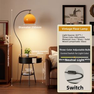 BAISHIDENG | Drawer French Retro New Chinese Style Bedside Table and Floor Lamp Combination