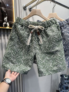 Trendy Mens Summer Shorts Creative Embroidery Five-Point Casual Beach Loose Fit mid Waist Straight Leg Breathable Polyester