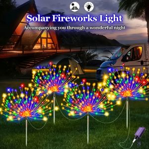 4pcs of 240 LED Outdoor Solar Fireworks LightsSolar Starburst Garden Flower Light8 Lighting Modes for Yard Trail Cottage Decor