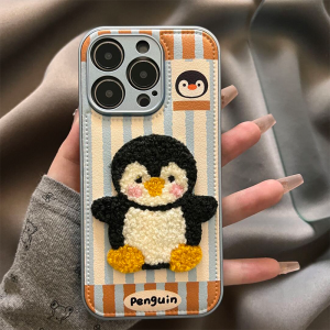 Cute and Textured Stripe Penguin iPhone Case