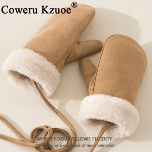 Large Size Insulated Suede Mittens Anti-Wind Warmth Hang Rope