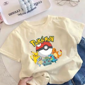 Bandai | 2026 Summer Pokemon Starters & Pokeball Print T Shirt 100% Cotton Oversized Y2K Casual Short Sleeve Tops For Kids Adults