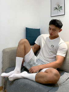 Mens Sport Socks 3 Pairs Pure Cotton Mid-calf Thin Design Anti-Odor Towel Bottom White Long Tube Short Socks for Summer