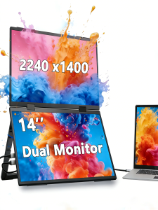 14-Inch Dual Portable Monitor 2240x1400P Stacked Displays USB-C HDMI Triple Laptop Screen Extender for Laptop PC
