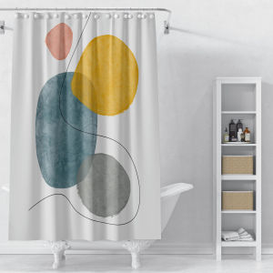 Thickened Ins Style Bath Curtain Geometric Dry Wet Separation Mold Proof Partition Curtain Waterproof Bathroom Hanging Curtain