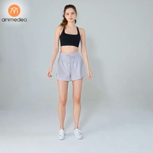 Quần Short Thể Thao Nữ Chính Hãng AMI MEDEA - 2 Lớp Co Giãn Lưng Cao Có Túi Tập Gym Yoga Chạy Bộ 9026 (Quần Đùi Nữ)