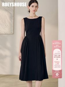Roey s house | Black Sleeveless Summer Dress with Waist Cinching and Large Skirt