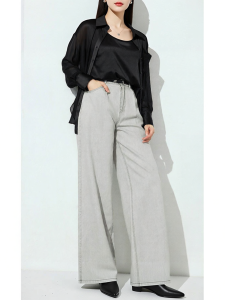 Quần Jeans Nữ Dáng Suông Xòe Thoáng Khí Thoải Mái Cao Bụng Mỏng