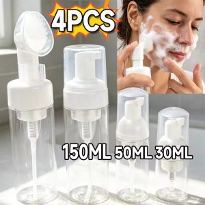 Foaming Soap Bottle with Clean Brush Plastic Mousse Facial Cleanser Bottle Refillable Lotion Shampoo Dispenser Container