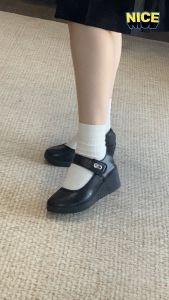 Size 35-40 Womens Slope Heel Soft soled Leather Shoes Comfortable and Durable Simple Middle Heel Casual Shoes