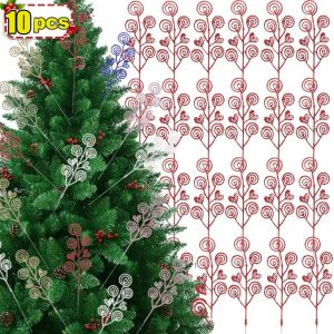 10Pcs Christmas Candy Circle Ornament Golden Powder Glitter Love Candies Circle Branch New Year Party Xmas Tree DIY Decoration Supplies