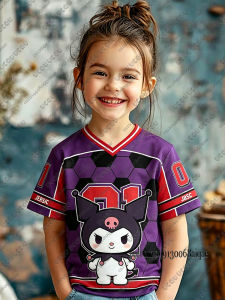 52TOYS | Summer New Cartoon Hello Kitty Print Football Jerseys For Adult/Kids Loose V-neck Sports Short Sleeve Tees Children Cute Tops
