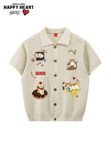 CHARLES JANGS HAPPY HEART | Heart & Cat Print Casual POLO Shirt