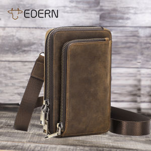 Edern da ngựa điên cổ điển nam Túi da bò đeo Vai Túi đựng điện thoại Túi đeo chéo nhỏ kinh doanh Túi dây đeo thường ngày Túi đeo thắt lưng