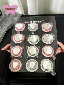 ตู้เสื้อผ้าแบบติดผนังสำหรับโทรศัพท์มือถือแบบพับได้พร้อมกระจกสะท้อนแสง ดึงดูดแม่เหล็กแรงสูง รูปหัวใจสีชมพู กล่องลม กระจกสำหรับแต่งหน้า วัสดุอะคริลิก