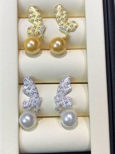 New DIY Baroque Pearl Accessories S925 Pure Silver Long Butterfly Earrings Half Finished Empty Mountings Fashion Jewelry