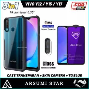 PROMO PAKET MURAH 3 IN 1  CASE VIVO Y12 / Y15 / Y17  CASING TRANSPARAN + ANTI GORES ANTI BLUE-LIGHT + SKIN CAMERA LENS