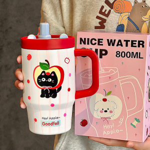 Large Capacity Ceramic Inner Barrel Insulated Water Bottle Straw Office Ladies 2025 New High Aesthetic Value Ice King Cup