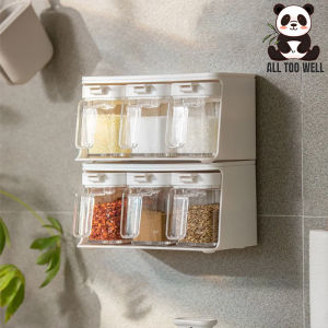B-HQ Wall Mounted Condiment Storage Set Kitchen Seasoning Jars Salt Spice Containers with Lids