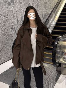 American Style Retro Leather Jacket Womens Outerwear 2024 Autumn Winter New Korean System High-End Cool And Militaristic Jacket Top