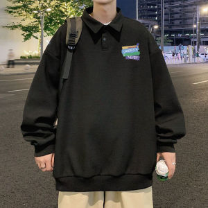 Polo Collar Sweatshirt Mens Spring Autumn Loose Casual High School Student Trendy Top Cotton Polyester Printed Easy Care