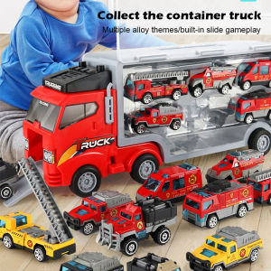 7 in 1 Truck Carry Case Car Toys for Boys Inertial Truck Alloy Engineering Vehicle Model Birthday Christmas Gifts MY357