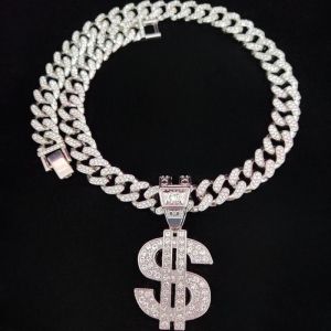 Men Women Hip Hop Dollar Pendant Necklace with 13mm Cuban Chain Hiphop Iced out pendants Necklaces Fashion Punk Jewelry Gifts