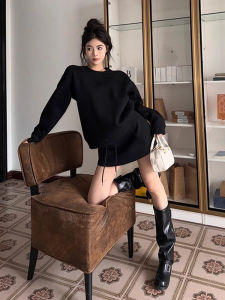 European Goods Fried Street Casual Sports Suit Womens Spring and Autumn Fashion Brand Black Hoodie Skirt Two-piece Set Classic Style Younger