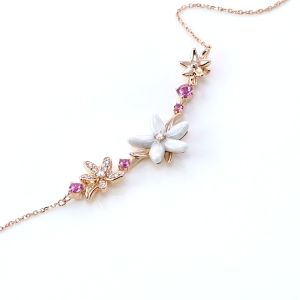 Chow Sang Sang 周生生 V&A The Art of Nature 18K Rose Gold Diamond with Pink Sapphires Ceramic Orange Blossom Floral Necklace Earring Bracelet 90510N 90510E 90510B