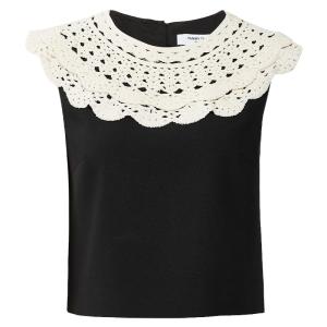 TAMMY TANGS | เสื้อเชิ้ตแขนกุดคอตุ๊กตาสไตล์ฝรั่งเศสแบบถอดได้ ปักลาย ทรงตรง ผ้าโพลีเอสเตอร์ผสมยางยืด ฤดูร้อน สำหรับผู้หญิง