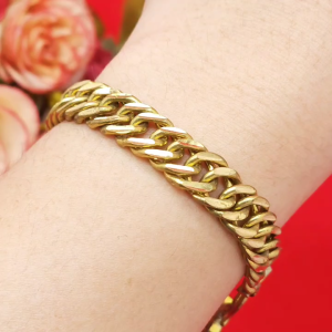 สร้อยข้อมือทองเหลืองลายเลสกางปลา ความยาว 8 นิ้ว งานทองเหลืองแท้ งานดิบไม่ได้ชุบ ทองเหลืองโบราณ พร้อมส่ง