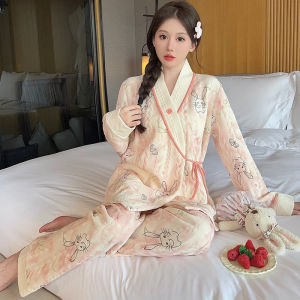 Bộ Đồ Ngủ Modal Cho Bà Bầu Mùa Hè Mỏng Dài Tay Cổ Chữ V Có Đệm Ngực Cho Bà Bầu Cho Con Bú Mùa Thu Đông