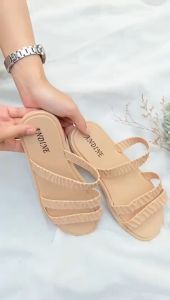 Sandal Karet Wanita Terbaru BLC 1205-X1 Sendal Jelly Selop tali 3 Motif kerut Untuk Cewek Termurah