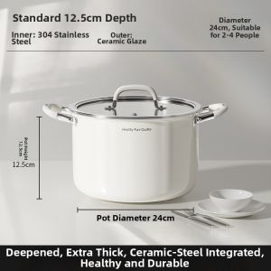 YIZHIFU | Deepened Ceramic Food-Grade Stainless Steel Soup Pot for Cooking