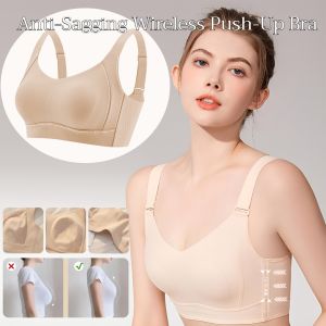 Large Breast Support Armpit Fat Control Bra Wireless Push-Up Anti-Sagging Bra Pure Cotton Lingerie Seamless Brassiere Underwear